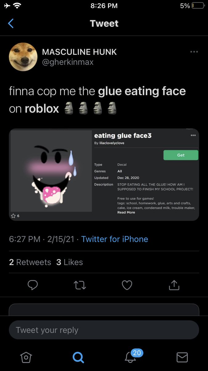Shawin Tutorials On Twitter I Heard That The Roblox Face I Think It S Like The Glue Eating Thing Got Some Drama Or Something Please Tell Me About It - nerd face roblox