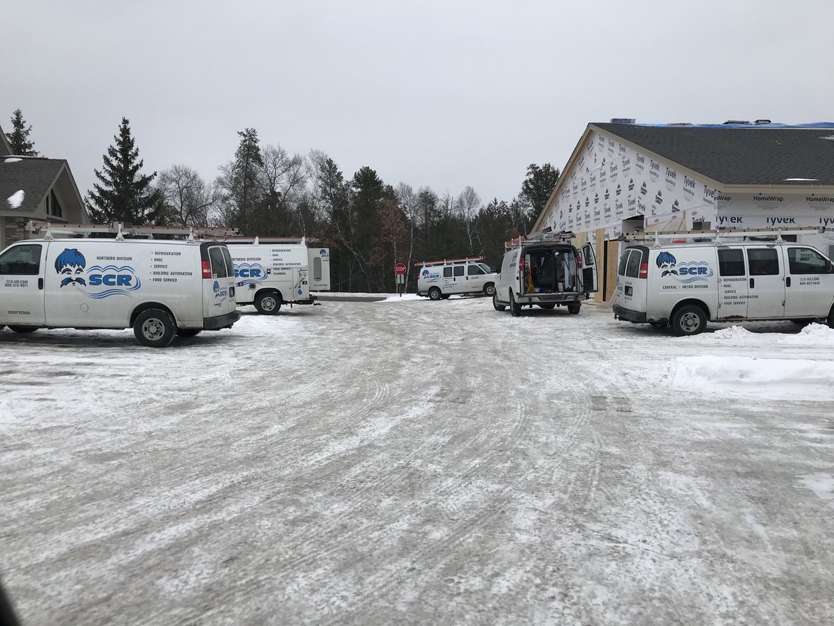 HighPointHMN's tweet image. No lack of work vans as we turn the corner on rough-in’s at Crosslake... We are happy for inside work at Clock Tower Suites and Sundance Ridge Condos.  brrrr...