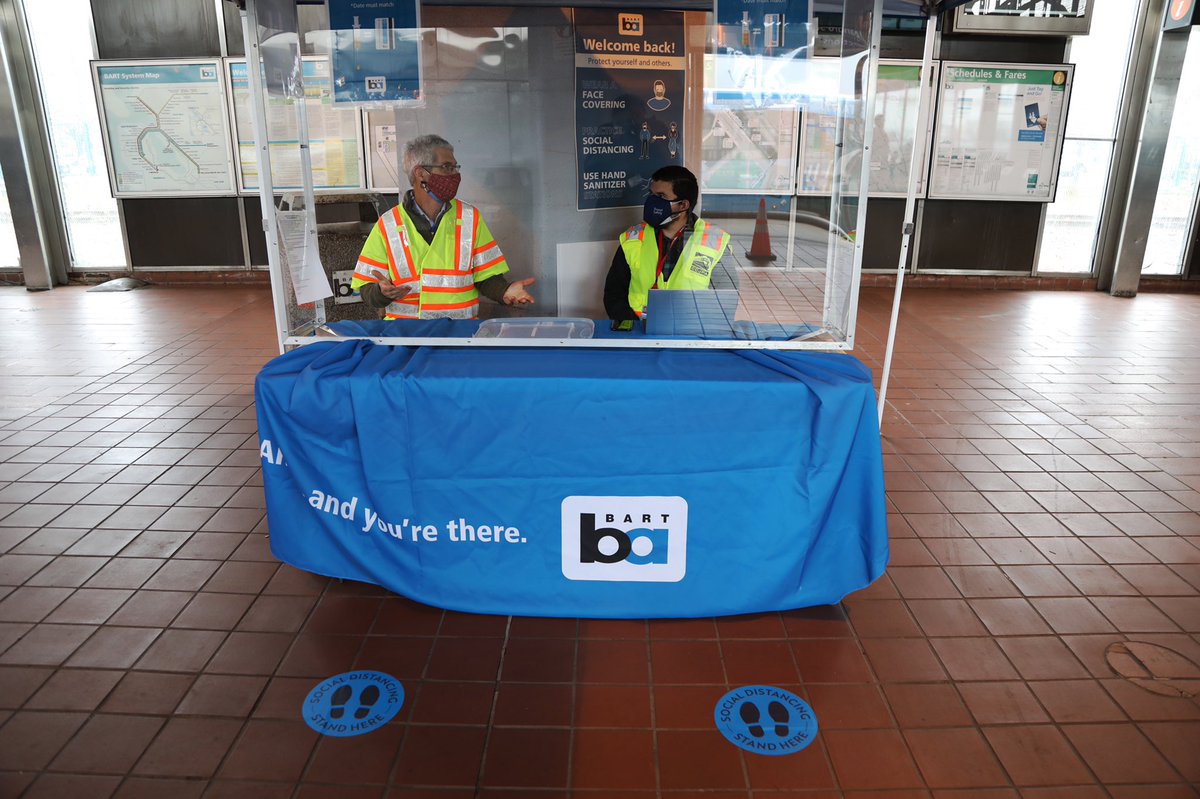 Today, extra BART staff was at Coliseum Station to provide free $7 value tickets back home for those vaccinated at the Coliseum site.Staff, masked and in high-vis vests, gave out the tickets after being shown a vaccination card with a matching date.