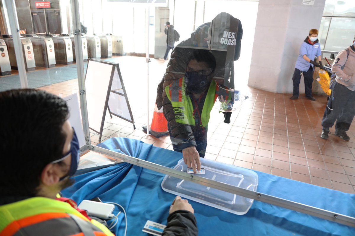 Today, extra BART staff was at Coliseum Station to provide free $7 value tickets back home for those vaccinated at the Coliseum site.Staff, masked and in high-vis vests, gave out the tickets after being shown a vaccination card with a matching date.