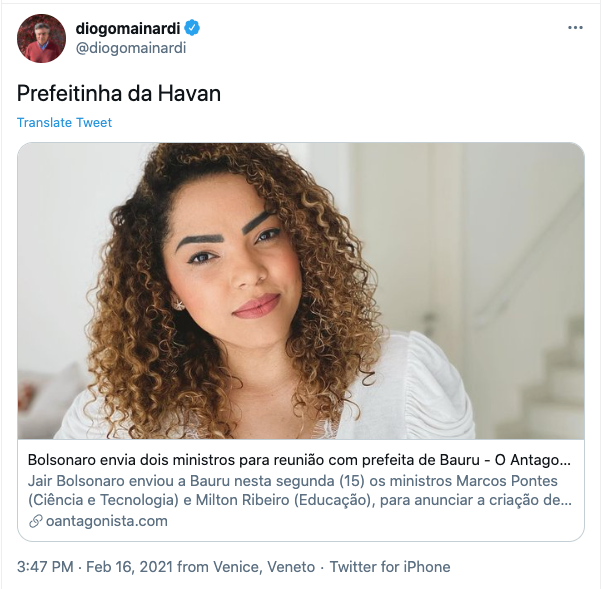 Se fosse de esquerda a mídia ia dizer que um homem branco heterossexual de elite destila preconceito contra uma mulher negra.