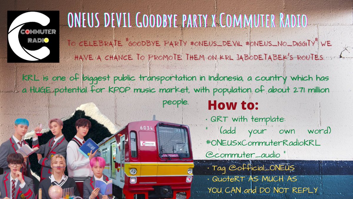 bombassterwit's tweet photo. [PROJECT] #ONEUS_DEVIL GOODBYE PARTY

Please help us to QUOTE RETWEET this tweet AS MUCH AS YOU CAN with:

" (add your own word) #ONEUSxCommuterRadioKRL @commuter_audio "

500 QRT = 1 Song

FIRST GOAL 500 QRT in 48 HOURS
for #ONEUS_NO_DIGGITY

Do NOT REPLY please. 💛 https://t.co/kCtzWm1rsG