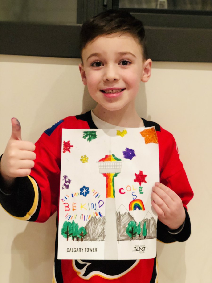 audiek7's tweet photo. Cole was inspired by @chinookblast to be “BE KIND”. He is hoping the rainbow colours displayed on the Calgary Tower will make everyone smile!! 🌈#ChinookTower https://t.co/XQzzrjEUQh