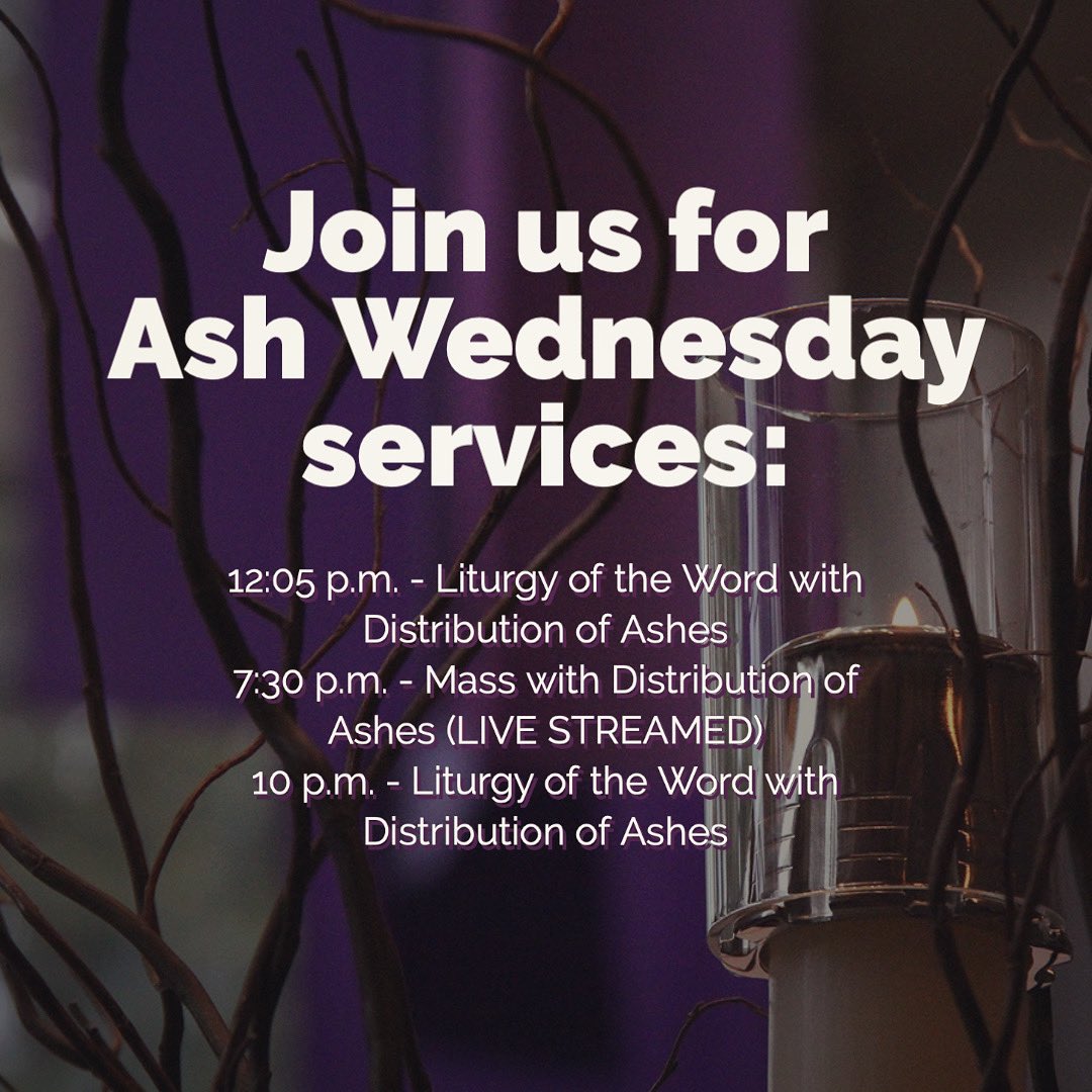 CCUPtoledo's tweet photo. Lent is a time to surrender ourselves to prayer and to the reading of Scripture, to fasting and to giving alms.
Please join us for Ash Wednesday services in person or via live stream.
#AshWednesday #Lent https://t.co/WDqkIJhybs