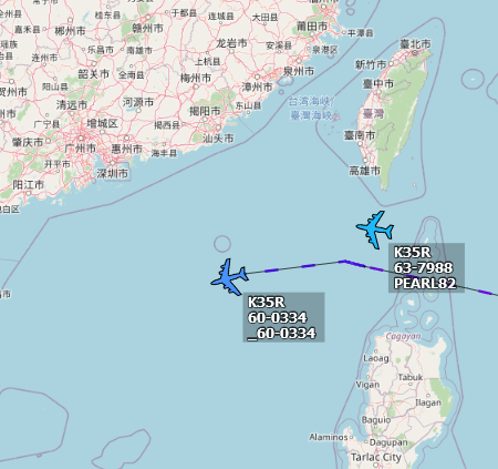 ameliairheart's tweet photo. 2x USAF KC-135 tankers in the South China Sea #ADSB #AE07AC #AE04F8 https://t.co/6eVPnUVKeW