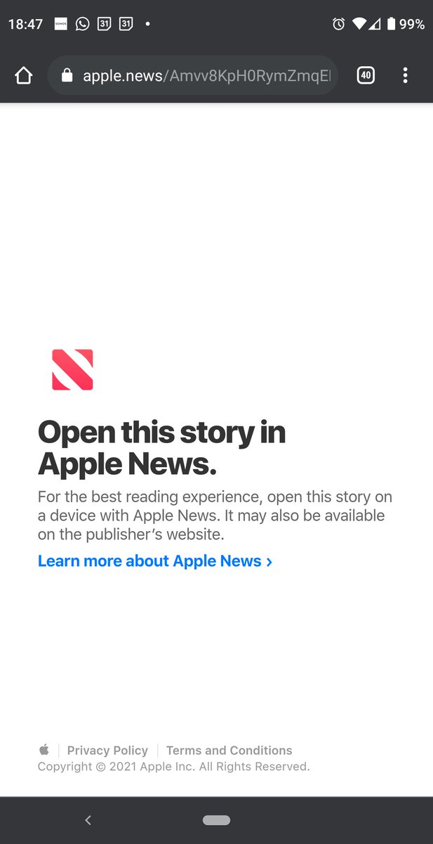 Apple should be ashamed for building links that redirect publishers' articles to a landing page like this. There's no way to find out what this article is unless you own an Apple device.