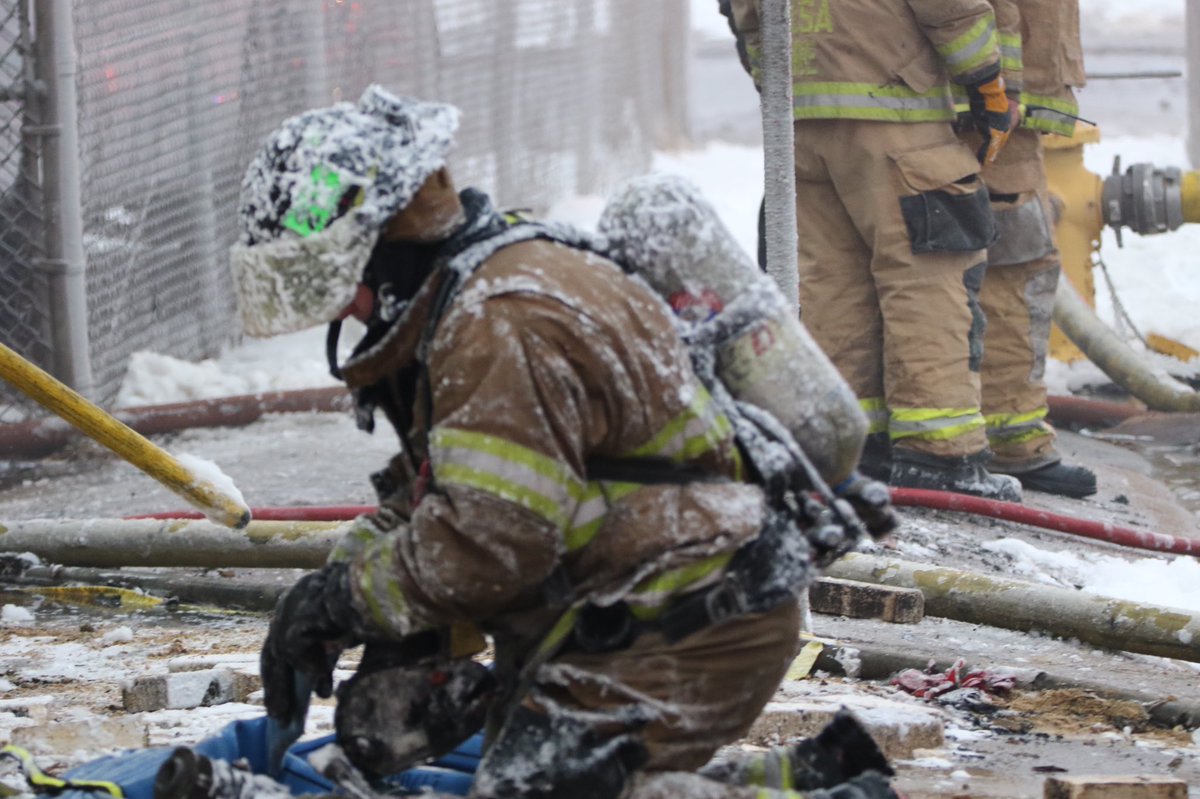 TulsaFire's tweet photo. We’ve@had a long & exhausting day. Firefighters have been running nonstop all day. Then around 1:30 pm they were dealt a three-alarm fire near 6th & Utica. No injuries reported. #threealarmfire #snowandfireshowing #longday https://t.co/0NkIQat8N4