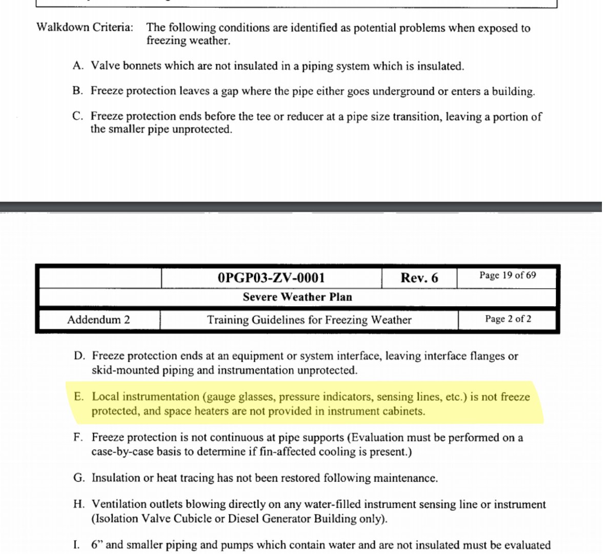 I don't have access to STP procedures, but in a document submitted to the NRC, training guidelines say that personnel should be trained to conduct system walkdowns during freezing conditions, where sensing lines are specifically noted as a system to be monitored