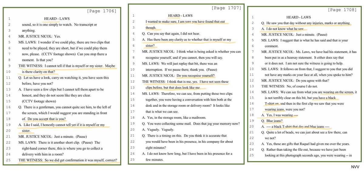 + her sister WH...odd in itself that AH can’t identify herself from her sister...even more odd considering she claim to have sustained serious injuries mere hours before, injuries she says are visible...so how is it AH not sure if the video clip is of herself or her sister ?+