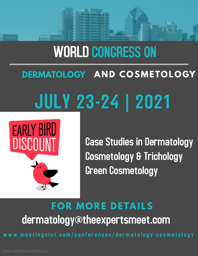 Michelsean4's tweet photo. Very Excited Offers for our #Dermatology &amp; #Cosmetology Conference on July 23-24, 2021.
Special Discounts on Group Registration⏱
Oral Presentation | Poster Presentation | E-Poster | Video Presentation | Digital Advertisement | Young Research Forum
dermatology@theexpertsmeet.com https://t.co/JvVVl4ArMw
