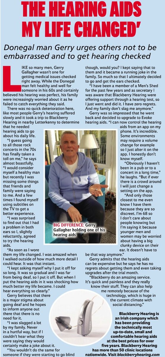 Gerry Gallagher who is a Donegal native &amp; member of the Irish Men's Sheds Association was recently featured in the Sunday World. Gerry explains how his new Widex Evokes have transformed his hearing. The full article is available online: bit.ly/3kiWob6 <a href="/IrishSheds/">Irish Men's Sheds Association</a>
