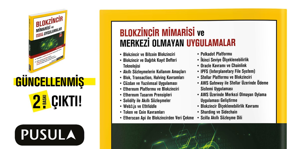 pusula_kitap's tweet image. Kitabımızın GÜNCELLENMİŞ 2.baskısı kitabevleri ve İnternet mağazalarında!

pusula.com

#blokzincir #blockchain #smartcontracts #akıllısözleşmeler #bitcoin #dağıtıkdefter #ethereum #solidty #web3 #token #coin #etherscan #polkadot #ipfs #stellar #sharding #sidechain