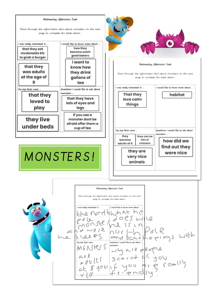 EL Academy Year 3 (@cohort4ela) on Twitter photo This afternoon, we have started our new <a href="/Talk4Writing/">Talk for Writing</a> booklet all about monsters! We read all about different monsters and thought about what we wanted to find out more about! It seems the monsters wanted to know too! ๐ป
<a href="/EnglandLaneMain/">England Lane Primary Academy</a> <a href="/PieCorbett/">Pie Corbett</a> <a href="/DeltaTrust_Org/">๐๐ฒ๐น๐๐ฎ ๐๐ฐ๐ฎ๐ฑ๐ฒ๐บ๐ถ๐ฒ๐ ๐ง๐ฟ๐๐๐</a> This afternoon, we have started our new <a href="/Talk4Writing/">Talk for Writing</a> booklet all about monsters! We read all about different monsters and thought about what we wanted to find out more about! It seems the monsters wanted to know too! ๐ป
<a href="/EnglandLaneMain/">England Lane Primary Academy</a> <a href="/PieCorbett/">Pie Corbett</a> <a href="/DeltaTrust_Org/">๐๐ฒ๐น๐๐ฎ ๐๐ฐ๐ฎ๐ฑ๐ฒ๐บ๐ถ๐ฒ๐ ๐ง๐ฟ๐๐๐</a>