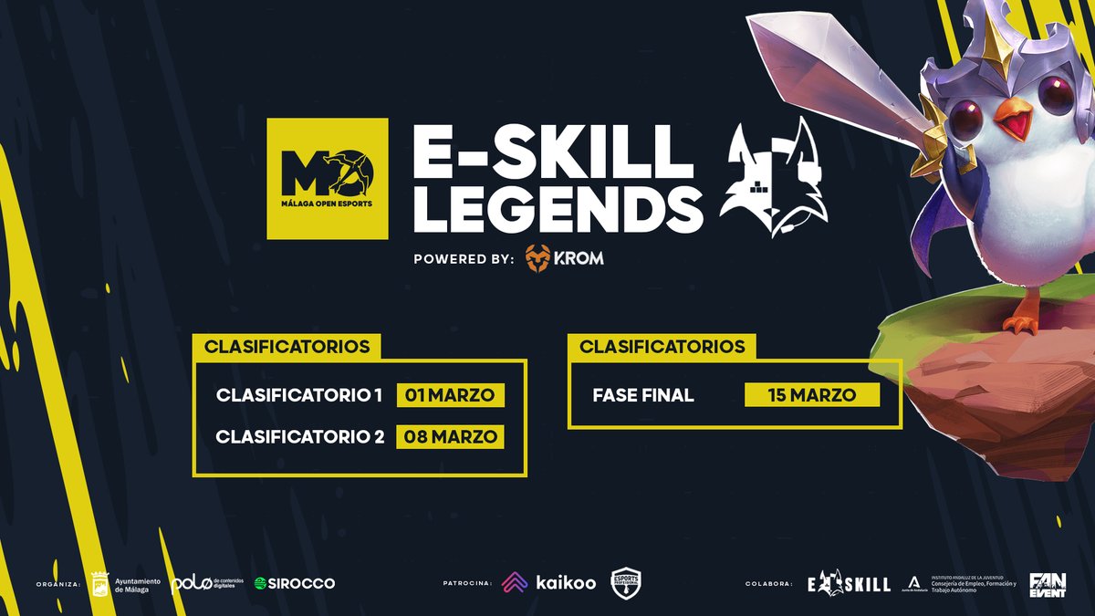 #MálagaOpen

Podréis disfrutar durante el evento de las E-SKILL LEGENDS (<a href="/eskillgaming/">E-Skill 🎮</a>) durante el mes de marzo gracias a <a href="/Krom_Gaming_/">Krom Gaming</a> y @Kaikoopro 

🔗Inscripciones en e-skill.es