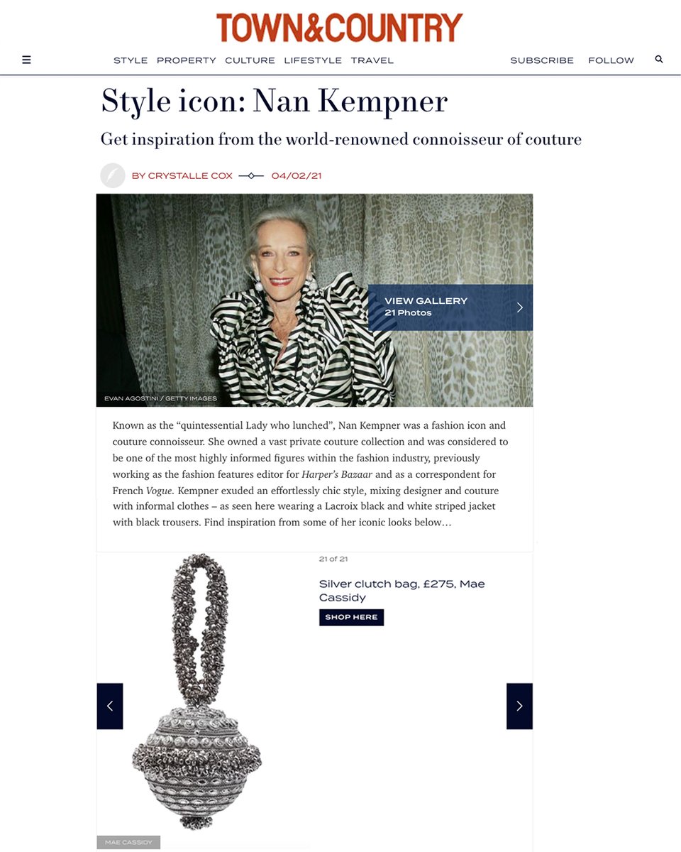 MaeCassidy_'s tweet photo. Thank you @townandcountry &amp; Crystalle Cox for the beautiful @MaeCassidy_  feature of our #SimiSparkle clutch bag in ‘‘Style icon: Nan Kempner Get inspiration from the world-renowned connoisseur of couture’ ♥️✨ #MaeCassidy #TownAndCounty

https://t.co/pnPpaJNy9e https://t.co/vvH3QeODuN