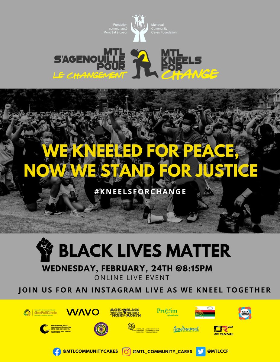 MTLCCF's tweet photo. Tonight (Wed Feb24) join us at 8:15 pm ET for an Instagram Live on our IG account. Together we’ll be raising awareness for the social injustices within our communities. Let's break down the stereotypes held against minorities and unite all people https://t.co/mYH02aIjj4 #BLM https://t.co/XHH9QrS7qp