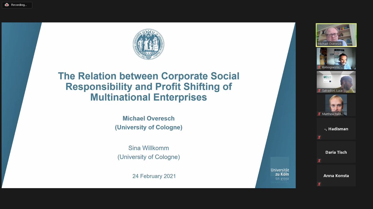 Michael Overesh (@UniCologne) is our speaker at today's  
@TARC2013 seminar presenting a very interesting research on 'The Relation between #CorporateSocialResponsibility and #ProfitShifting of #MultinationalEnterprises' Join us!➡️ tarc.exeter.ac.uk/events/masterc…