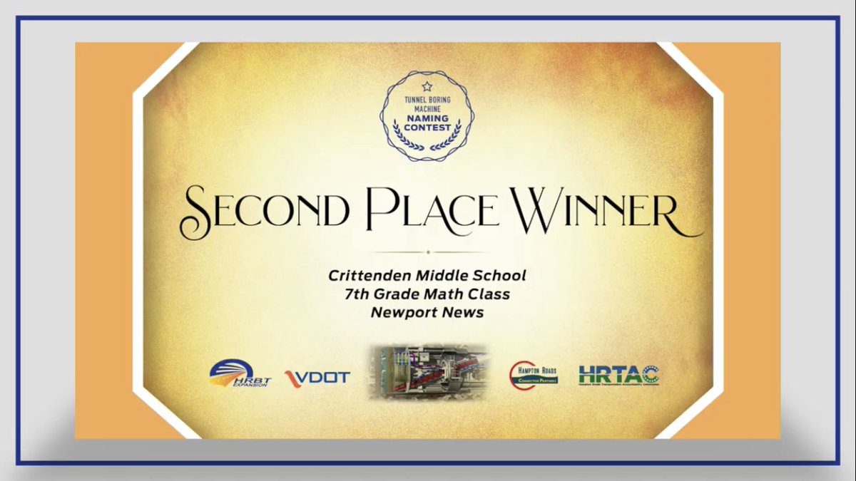 🥁 Drumroll, please....🥁  Everyone, meet "Mary," the HRBT Tunnel Boring Machine! The name honors Mary Winston Jackson, a Black mathematician &amp; NASA aerospace engineer &amp; scientist from the Hampton Roads area. 

Congratulations to the 3 finalists of the TBM naming contest.
