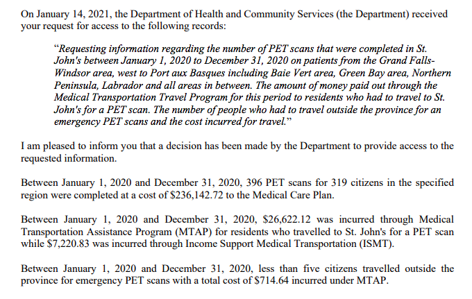 BairdTom's tweet photo. Interesting data on PET scanner use from a recent atipp.  Seems like sending people to St. John's is a lot cheaper than establishing a second one in Corner Brook. #nlpoli 

https://t.co/EBcsPtAguA https://t.co/rTNT3GnEjf