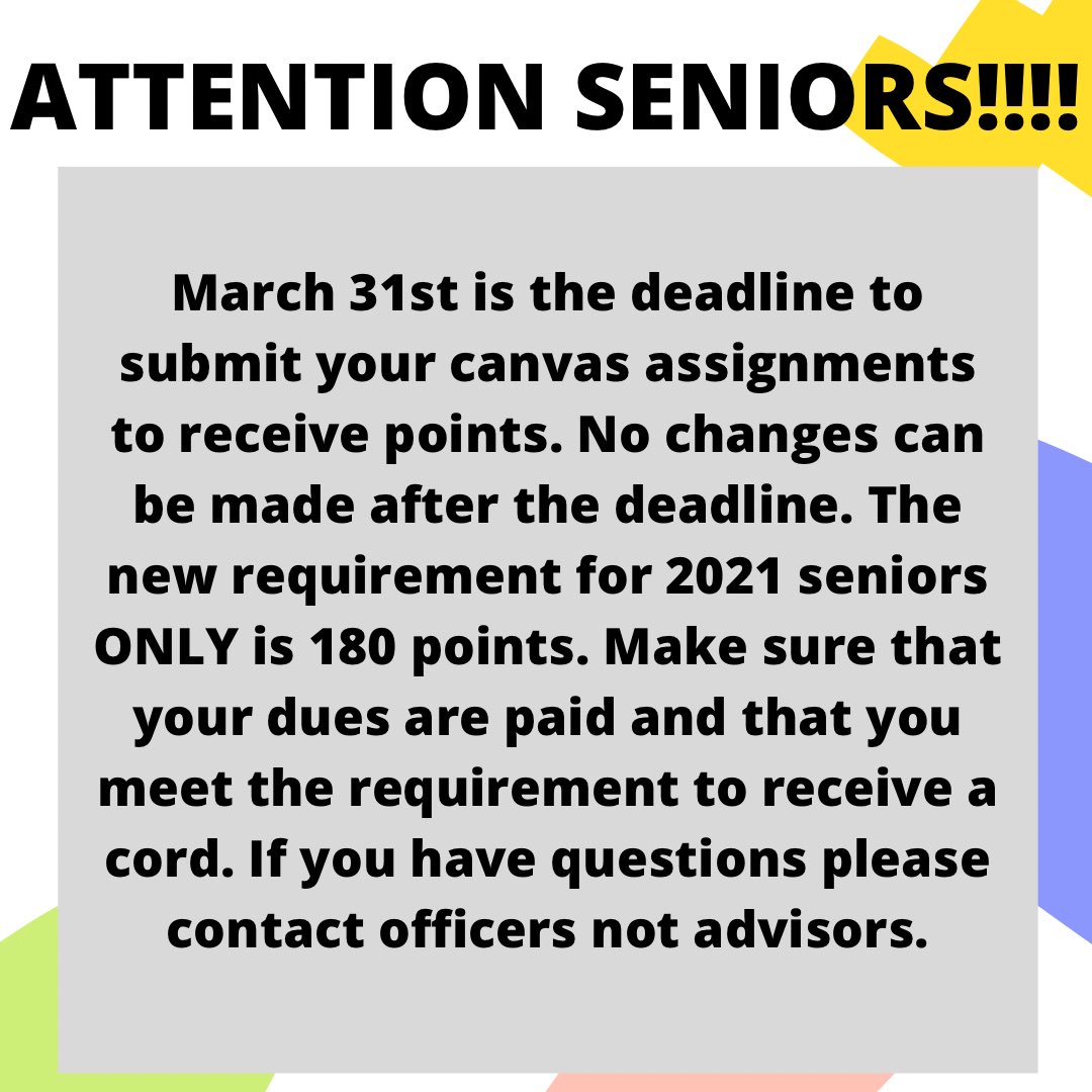 SENIORS!! The deadline is coming up make sure to submit asap to receive points! 💙