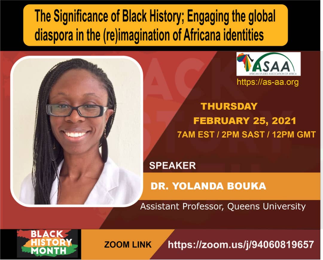 Cannot wait to listen to <a href="/yolandebouka/">Dr. Yolande Bouka</a> speak on Thursday!

Read more about <a href="/yolandebouka/">Dr. Yolande Bouka</a> here: queensu.ca/politics/peopl…

zoom link: zoom.us/j/94060819657

#ASAABlackHistoryMonth
#BlackHistoryMatters
#Blackhistorymonth 

<a href="/adomakoampofo/">Akosua Adomako Ampofo #StopGalamseyNow</a> <a href="/kafmurhula/">Toussaint M. Murhula, S.J.</a> <a href="/DAtobrah/">Deborah Atobrah</a>