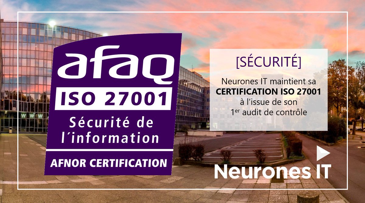 🔒 [SÉCURITÉ] Neurones IT maintient sa CERTIFICATION ISO 27001 à l’issue de son 1er audit de contrôle 

#iso27001 #neuronesit #scalesquad #securité #proteciondesdonnées #certification #cloud #servicesmanages