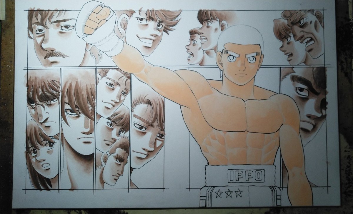 [カラー原稿のできるまで⑤]一歩の色塗りに取りかかります。肌色(ジョンブリアン)を薄く下塗り→少し濃くのせて陰影のつく所の目印にして→さらに濃くのせて立体感を出していきます。