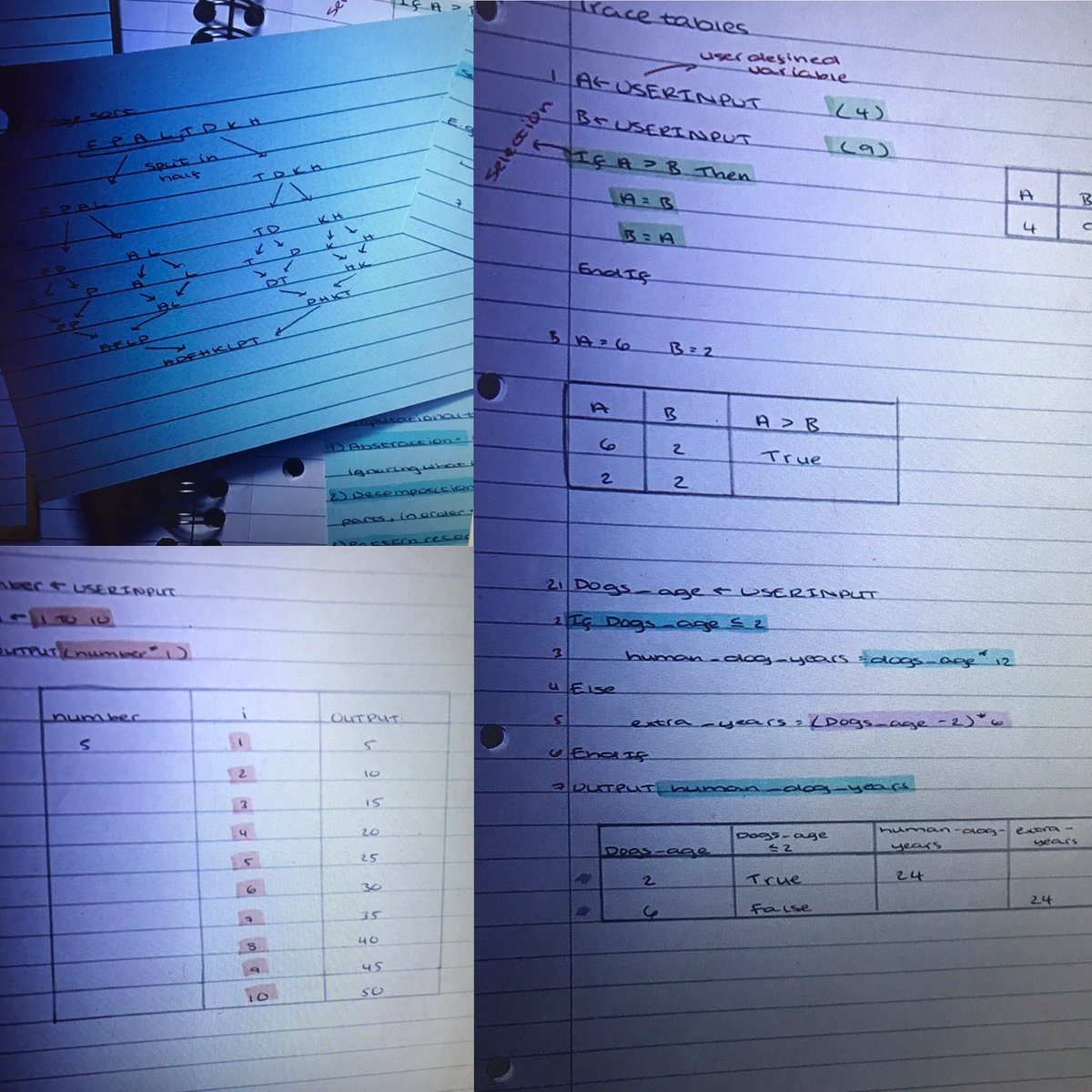 StockgrnTech's tweet photo. Meg-Anne in Year 11 works extremely hard! She is definitely a future computer scientist...watch this space! Amazing trace tables revision and beautifully presented! 👏 #revision #computingrevision #ks4computing #girlsintech #girlswhocode #GirlsInSTEM https://t.co/pIliC9QWcH