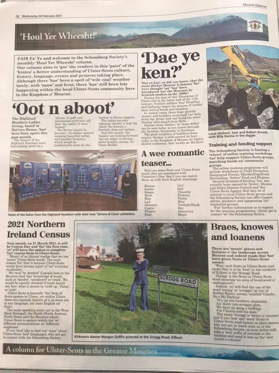 SchombergSoc's tweet photo. Make sure to grab yourself a copy of today’s Mourne Observer and enjoy reading our February edition of our monthly #UlsterScots Column!
#HoulYerWheesht #MourneObserver https://t.co/eJhl2w5uTI