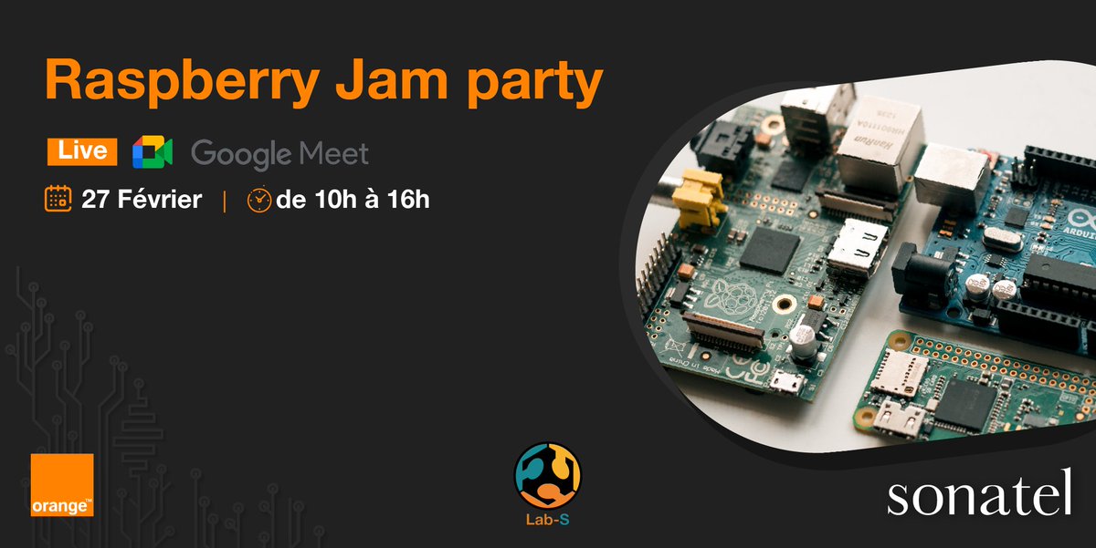 GroupeSonatel's tweet photo. Vous êtes intéressés par Raspberry ? Le @FablabLabs #OrangeDigitalCenter vous invite à participer au Raspberry Jam #Sénégal 2021 prévu ce 27 février 2020.
Inscription pour faire partie des panélistes sur ce lien ➡️ https://t.co/MLBoP9DzKw
#Kebetu https://t.co/WDwfzaPoSI