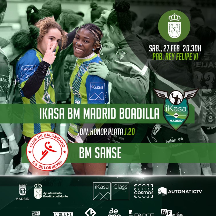 🟢𝗗𝗛𝗣𝗙 | J20 <a href="/RFEBalonmano/">RFEBalonmano</a>
📆 Sáb.27 feb 🕣20.30h
🏟️ Pab. Rey Felipe VI <a href="/Ayto_Boadilla/">Ayuntamiento de Boadilla del Monte</a>
👥 Aforo 300

@iKasaBMMADRID🆚<a href="/balonmanosanse/">Balonmano Sanse</a>

‼️ Derbi madrileño <a href="/fedmadridbm/">Fed. Madrileña BM.</a> ‼️ 
1⃣pto de diferencia en la tabla, se viene partidazo! #valor

Reserva tu entrada🎟️▶️bit.ly/3r2TpGB