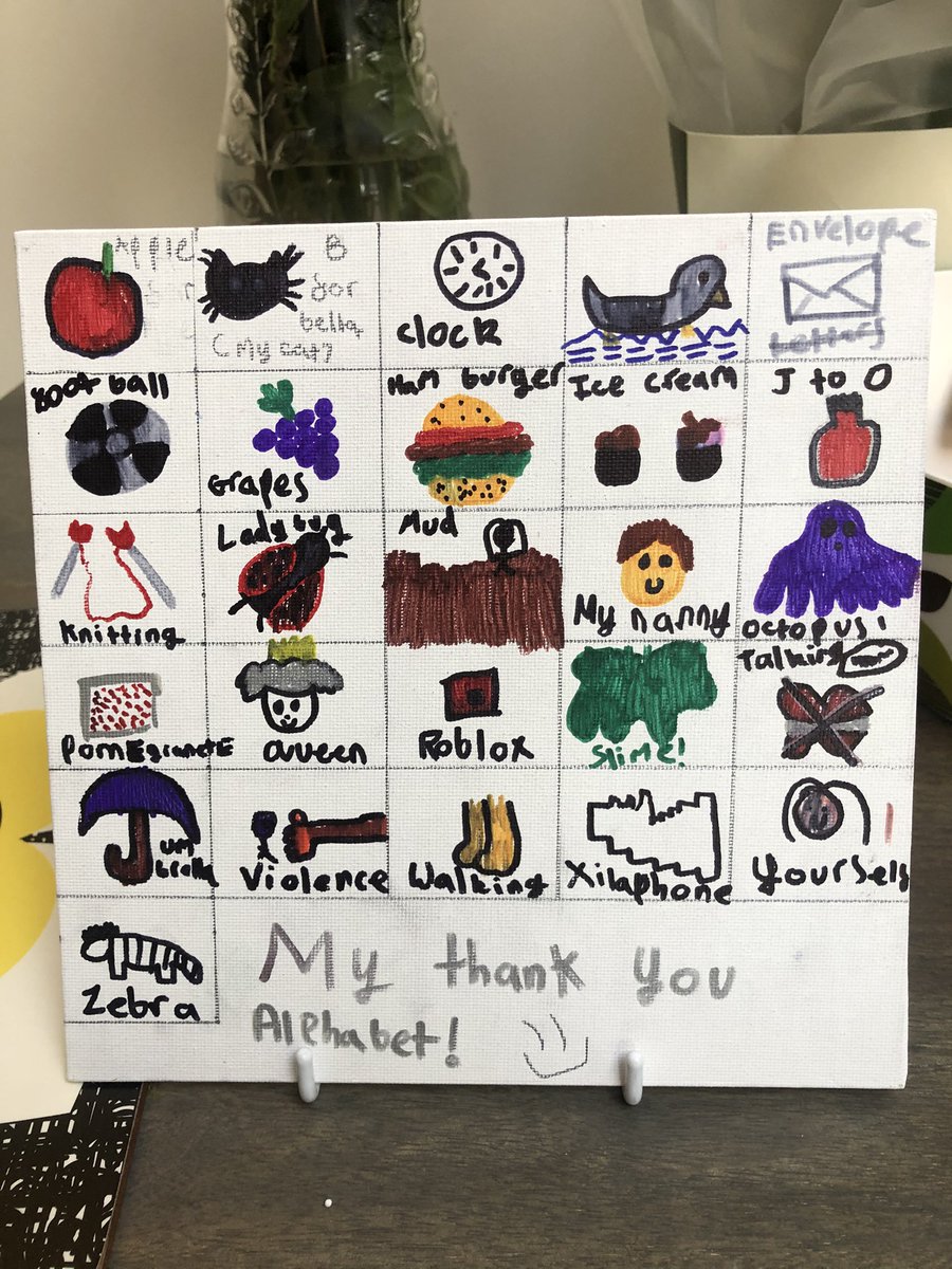 StrongCathryn's tweet photo. @HighwoodPrim4A @HighwoodPrim4B #wellbeingwednesday Millie’s alphabet of thanks.  Violence for V meaning she is happy and thankful there is none in her world. I did ask just to be sure! 😳😁 https://t.co/bVsrHZJPpu
