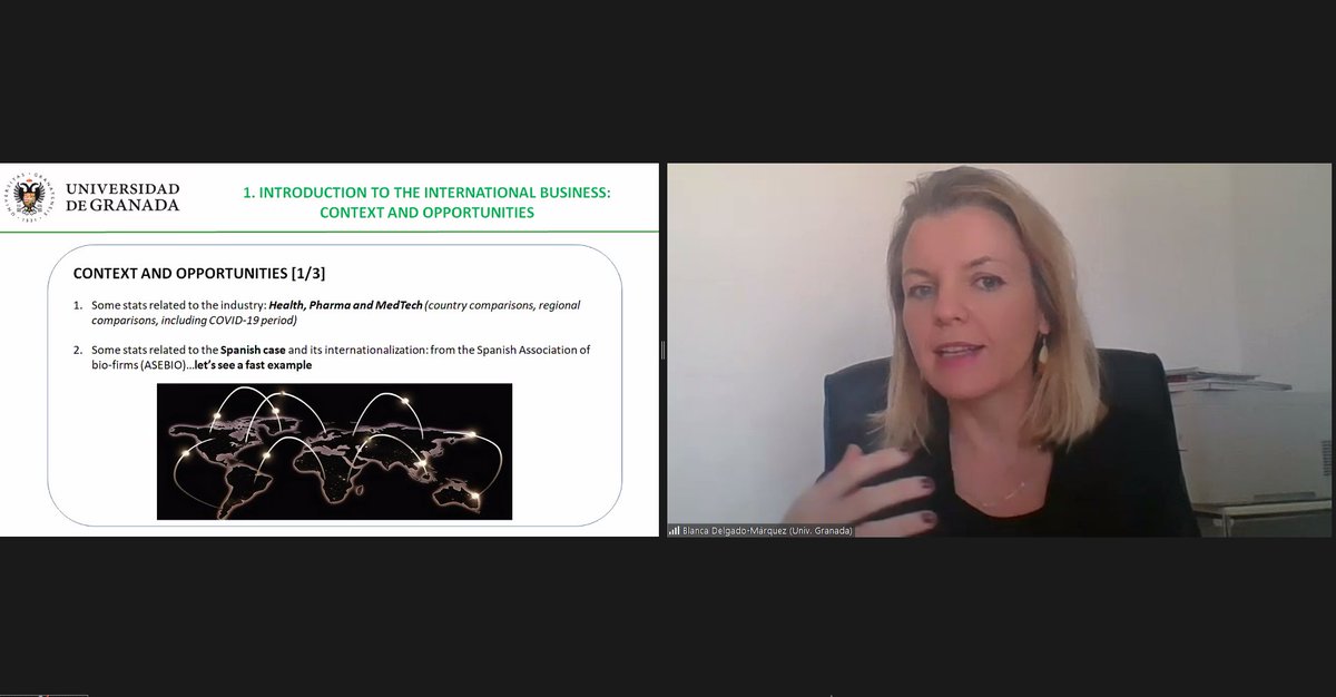 Blanca Delgado, from <a href="/FcceeUgr/">FCCEE UGR</a>, presents now "Module 11 #International Business". 

Taught by highly qualified lecturers and experts, students of <a href="/BioAllGearbox/">Bio-All</a> postgraduation will receive the knowledge needed to start the international development of their #BioHealth #startups.