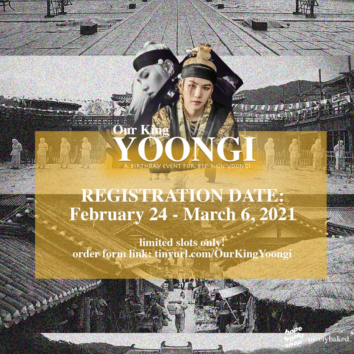 hopeworldshop's tweet photo. who's the king?👑 who's the boss?👀 the one and only Min Yoongi! 
⁣
register now until Mar. 6 to secure your very own #OurKingYoongi gift set which also includes a cake for you to feast on the King's special day!⁣

reg form: https://t.co/YvSHeI1ll6 https://t.co/r95MbIgfsa
