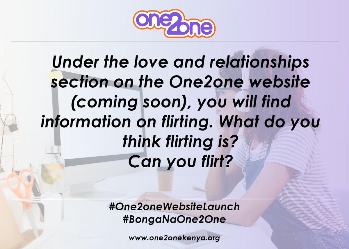 Stevemikwa1's tweet photo. What is flirting? Is it about sending love messages to one another or sending messages with sexual content? And can you flirt? Get to our website.. And learn more on this
#One2oneWebsiteLaunch
#BongaNaOne2one
@YACHMigori
@LVCTKe
@one2oneKE
@YKisumu
@YACHHomabay
@YACHSiaya https://t.co/oVkT1gmssc