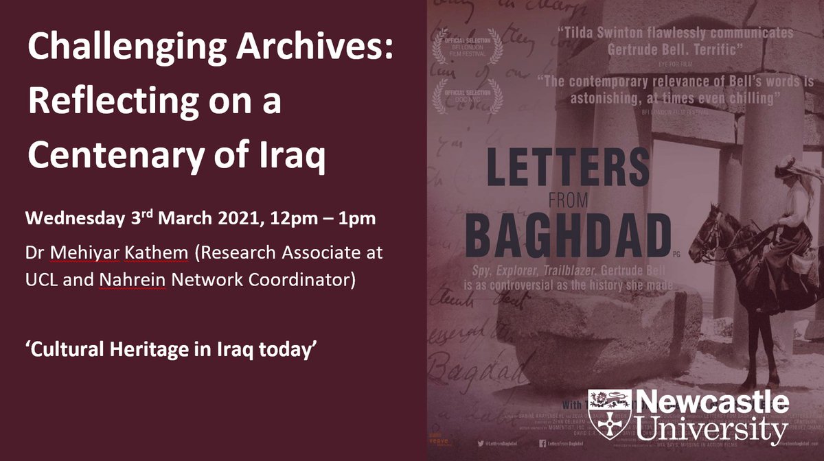 Day 3 of 'Challenging Archives: Reflecting on the Centenary of Iraq'!

Join us at 12pm today as Dr Mehiyar Kathem discusses 'Cultural Heritage in Iraq today'!

Interested? Complete this form to register your interest and receive the Zoom information 👉 bit.ly/3pvNWX3