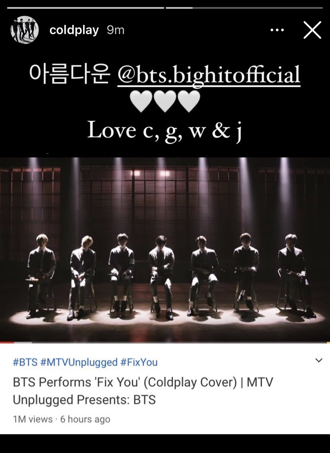 J Hope Daily On Twitter Coldplay Posted On Their Ig And Twt They Also Commented On Bts Fix You Cover