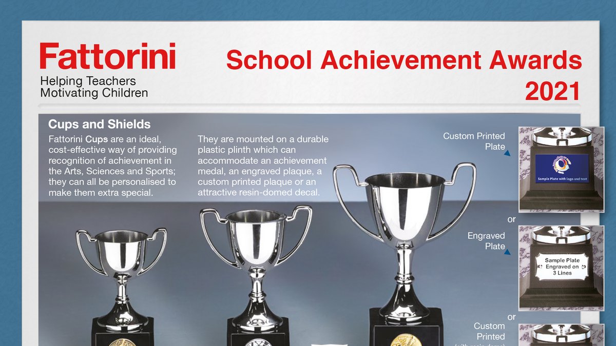 Fattorini School Acheivement Awards Brochure 
Helping Teachers Motivating  Children 

Click on the link below to view online or download a pdf 
#Schools #Motivation 
indd.adobe.com/view/7a19b6b9-…
