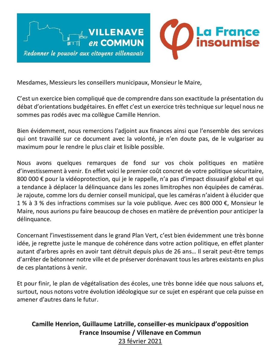 Mes retours sur le conseil municipal d’hier de Villenave : facebook.com/10000014549736…