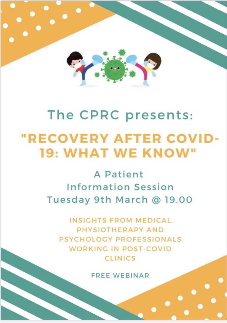 We are delighted to announce our first patient information session of the webinar series - “Recovery Post-COVID-19: What We Know Now”. Taking place on Tuesday 9th March @ 19.00. Registration is free for patients/families and professionals ➡️➡️ iscp.ie/event/patient-…