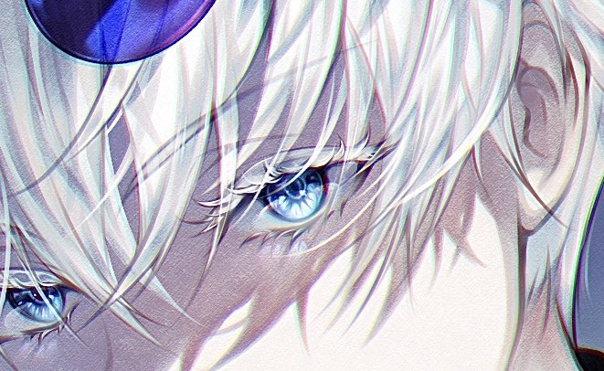 gojou satoru 1boy blue eyes white hair solo male focus eye focus hair between eyes  illustration images