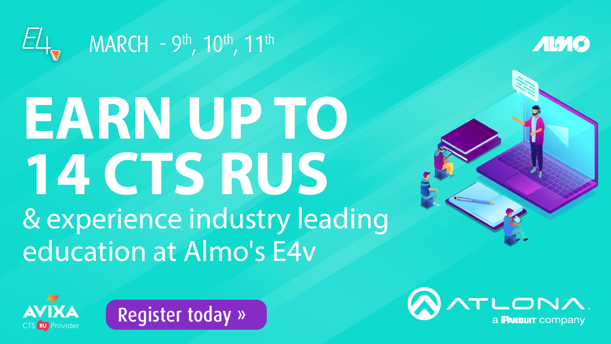 Atlona's tweet image. Attention #AVtweeps! We will be joining @AlmoProAV March 9-11 for the upcoming #AlmoE4v. Register now for 3 days, 11 sessions and a lot of @AVIXA CTS RUs: e4evolution.com

#presentationsystems #proAV #collaboration #conferenceroom #edtech #AVconference