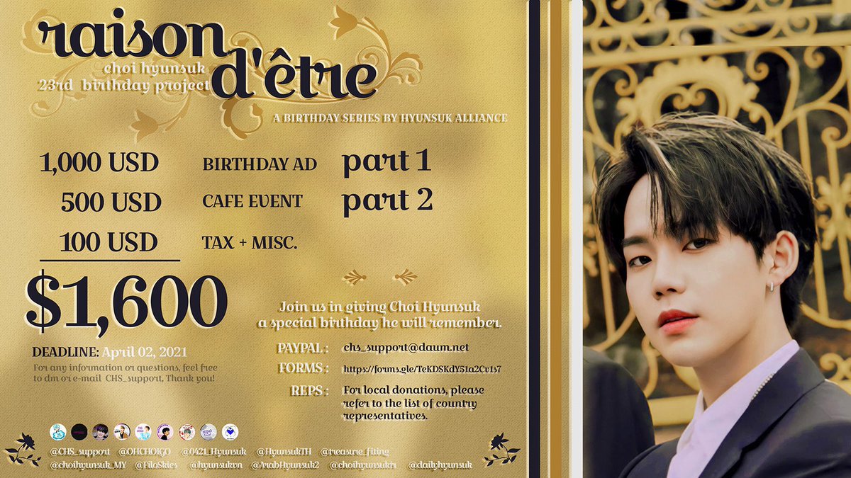 choihyunsuk_MY's tweet photo. 𝐫𝐚𝐢𝐬𝐨𝐧 𝐝'𝐞̂𝐭𝐫𝐞 🌟

A birthday series project by Hyunsuk Alliance to celebrate Choi Hyunsuk's 23rd birthday. ♡ Join us in making our morning star's birthday memorable.

Feb. 25 — April 2
Paypal: chs_support@daum.net
Form: https://t.co/kFuO9MQORO…
#최현석 #CHOIHYUNSUK https://t.co/xksVlRRR8c
