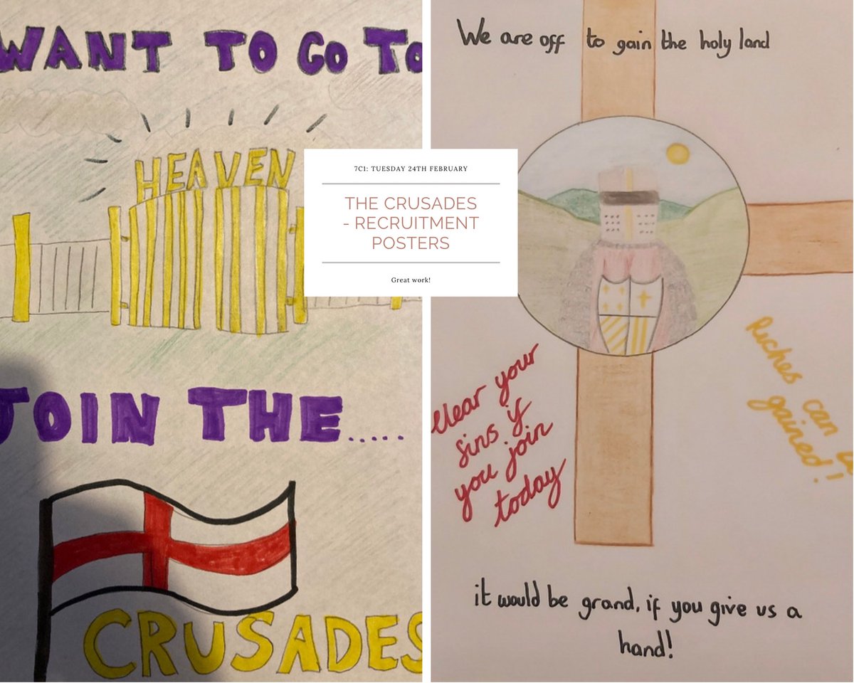 After a lesson on the Crusades, we had some fantastic work produced yesterday by our year 7s! Here are some examples from Bradley and Calvin!