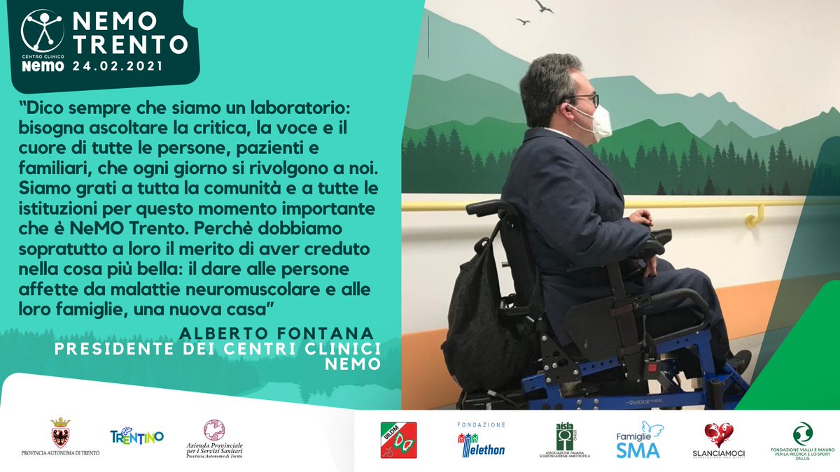 Alberto Fontana in diretta da <a href="/CentroNemo/">Centro Clinico NeMO</a> Trento 
<a href="/NemoSud/">CCNemoSud</a>
@Telethonitalia
@aislaonlus
<a href="/famigliesma/">famigliesma</a>
<a href="/UILDMnazionale/">UILDM Dir. Naz.</a>
<a href="/FVM_Official/">FVM</a>
<a href="/Slanciamoci/">Slanciamoci</a>
<a href="/vlvitalia_odv/">Viva La Vita Italia</a>
<a href="/ApssTn/">Azienda provinciale per i servizi sanitari Trento</a>
<a href="/ProvinciaTrento/">Provincia autonoma di Trento</a>
#stoconnemo