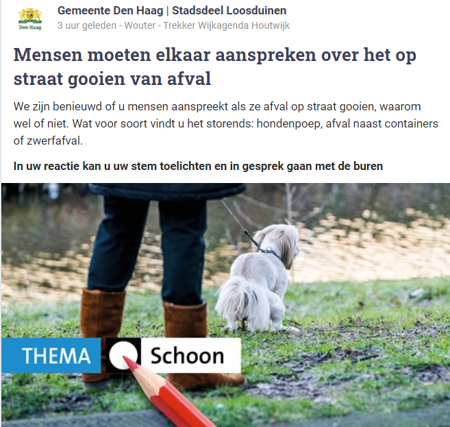 Houtwijkinfo's tweet photo. 'Mensen moeten elkaar aanspreken over het op straat gooien van afval' is de nieuwe stelling waarop bewoners #Houtwijk op #Hoplr kunnen stemmen. #hondenpoep #zwerfafval #bijplaatsingen #afval https://t.co/K24cXR1hKl