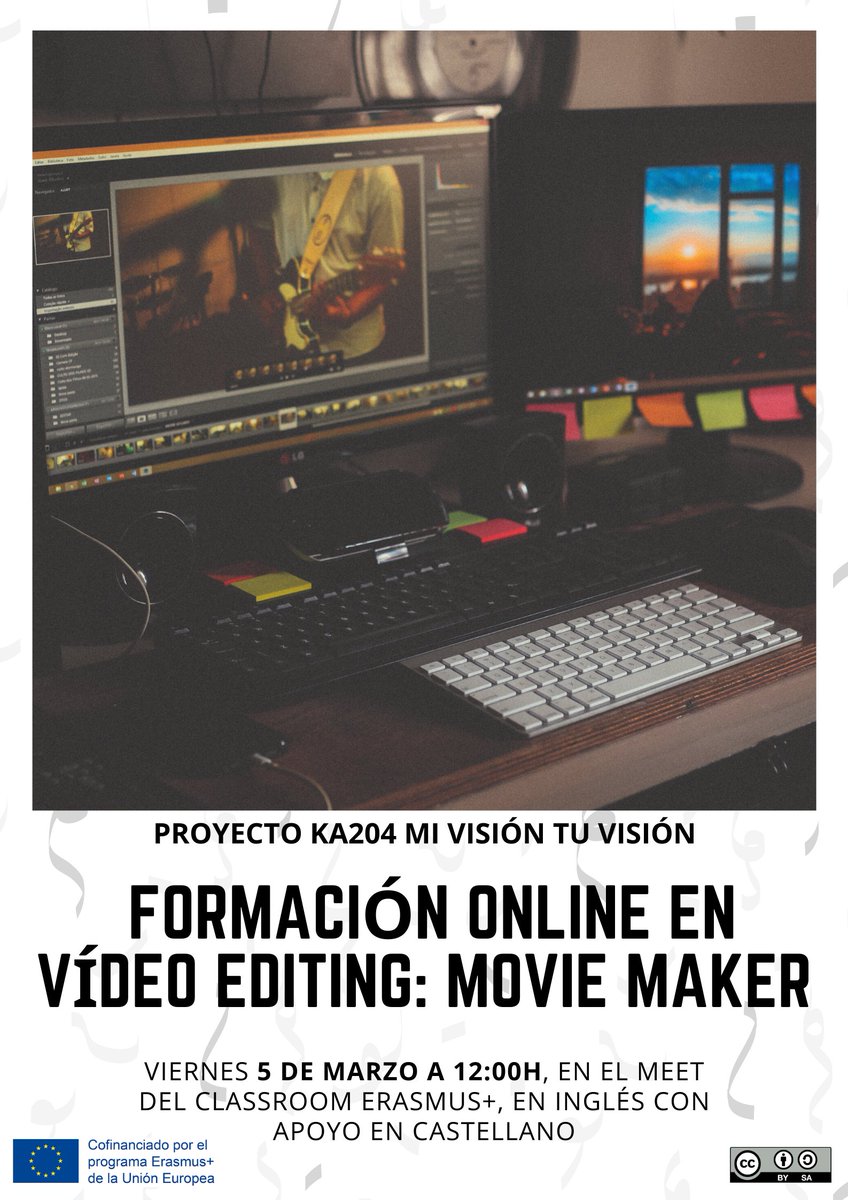 alcalaidiomas's tweet photo. ¿Eres alumno o docente de nuestra #EOI? ¿Te interesa el #videoediting? La primera sesión, sobre #MovieMaker es el viernes 5 de marzo a las 12:00h en el meet del Classroom del #Erasmuspus. Para apuntarte: https://t.co/z4B3OAmjse
#ProyectoErasmus #KA2EoiAlcalá @sepiegob https://t.co/SzKmOrZfoW