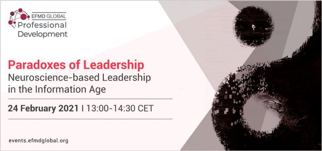 jeanalexis_JAS's tweet photo. Now attending the #EFMDprofdev webinar « Paradoxes of #Leadership - #Neuroscience-based leadership in the #InformationAge » based on @StevenPoelmans’ latest book with @Bruce_Fecheyr moderated by @HendrikLohseOX
How does stress influence our capability to be a leader ? https://t.co/Tdyvr1qeAD