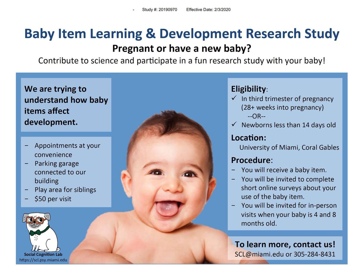Social Cognition Lab (@umsoccoglab) on Twitter photo We've resumed our baby item study! If you're in the Miami area & expecting a new baby, you can receive a free baby item for participating! Contact-free pickup available. For more info, email SCL@miami.edu. #MiamiPregnancy #MiamiMom #MiamiDad #NewMom #NewDad #MiamiBaby We've resumed our baby item study! If you're in the Miami area & expecting a new baby, you can receive a free baby item for participating! Contact-free pickup available. For more info, email SCL@miami.edu. #MiamiPregnancy #MiamiMom #MiamiDad #NewMom #NewDad #MiamiBaby