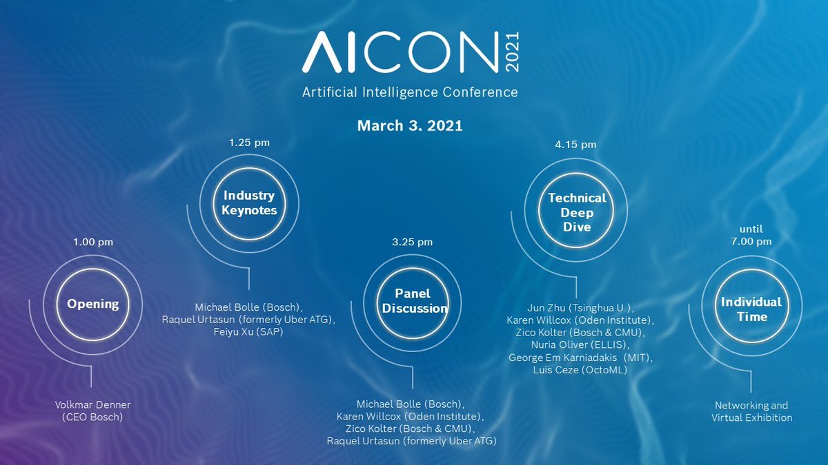 Bosch UK (@boschuk) on Twitter photo ⚠️Get ready for #AICON2021 next week on 3rd March 🎥
Tune in for a day of exciting keynotes and discover what is possible through #AI at our virtual exhibition, together with <a href="/Cyber_Valley/">Cyber Valley</a>. Take a glimpse at the agenda and click the link to register ⬇️ ubivent.com/register/AI-CO… ⚠️Get ready for #AICON2021 next week on 3rd March 🎥
Tune in for a day of exciting keynotes and discover what is possible through #AI at our virtual exhibition, together with <a href="/Cyber_Valley/">Cyber Valley</a>. Take a glimpse at the agenda and click the link to register ⬇️ ubivent.com/register/AI-CO…